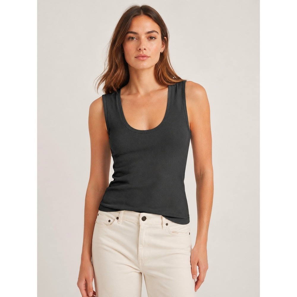 J.Crew Womens Ribbed Scoop Neck Tank Top XS Black Minimalist Basic Layering